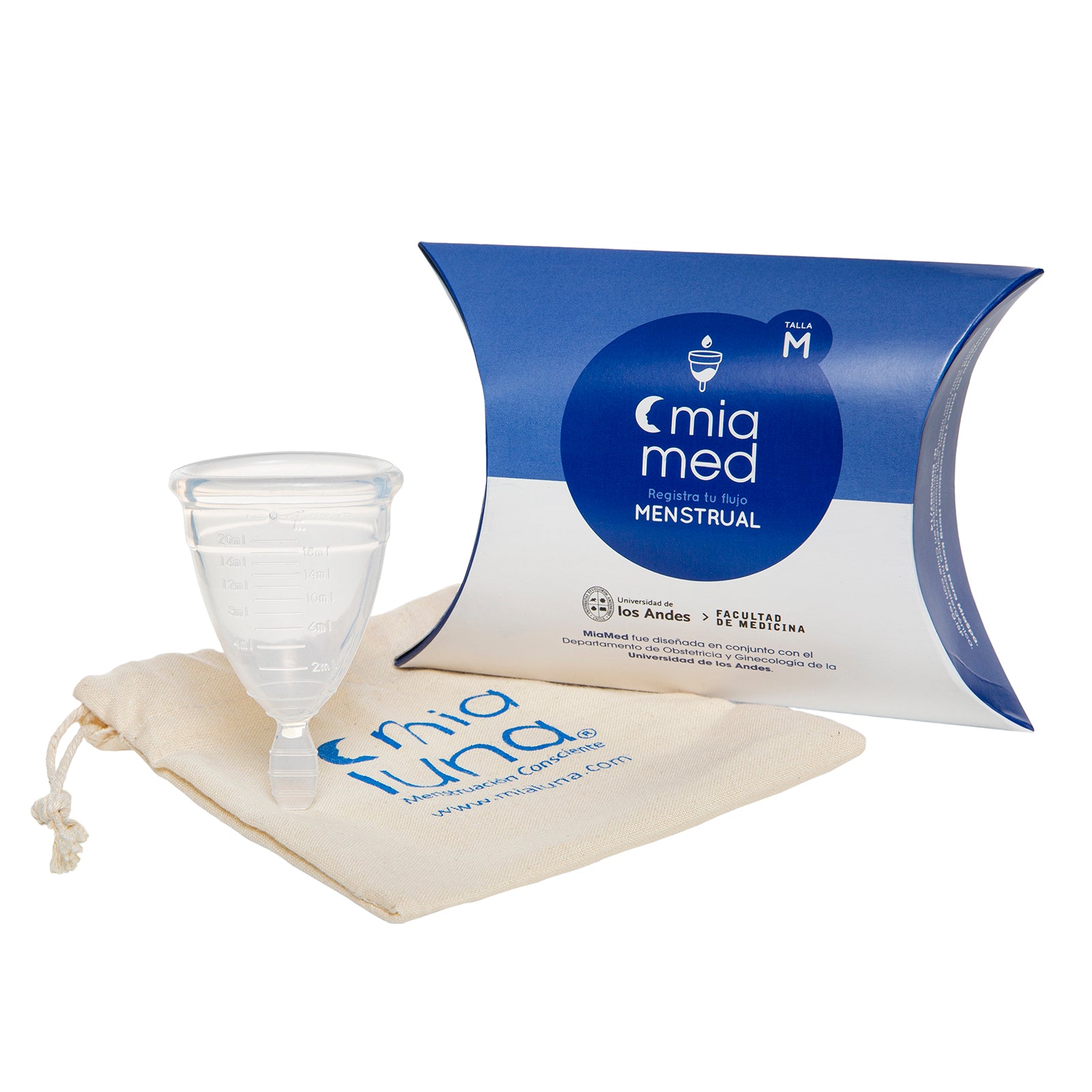 Copa Menstrual MiaMed Talla M – Traslúcida. El producto se entrega sin